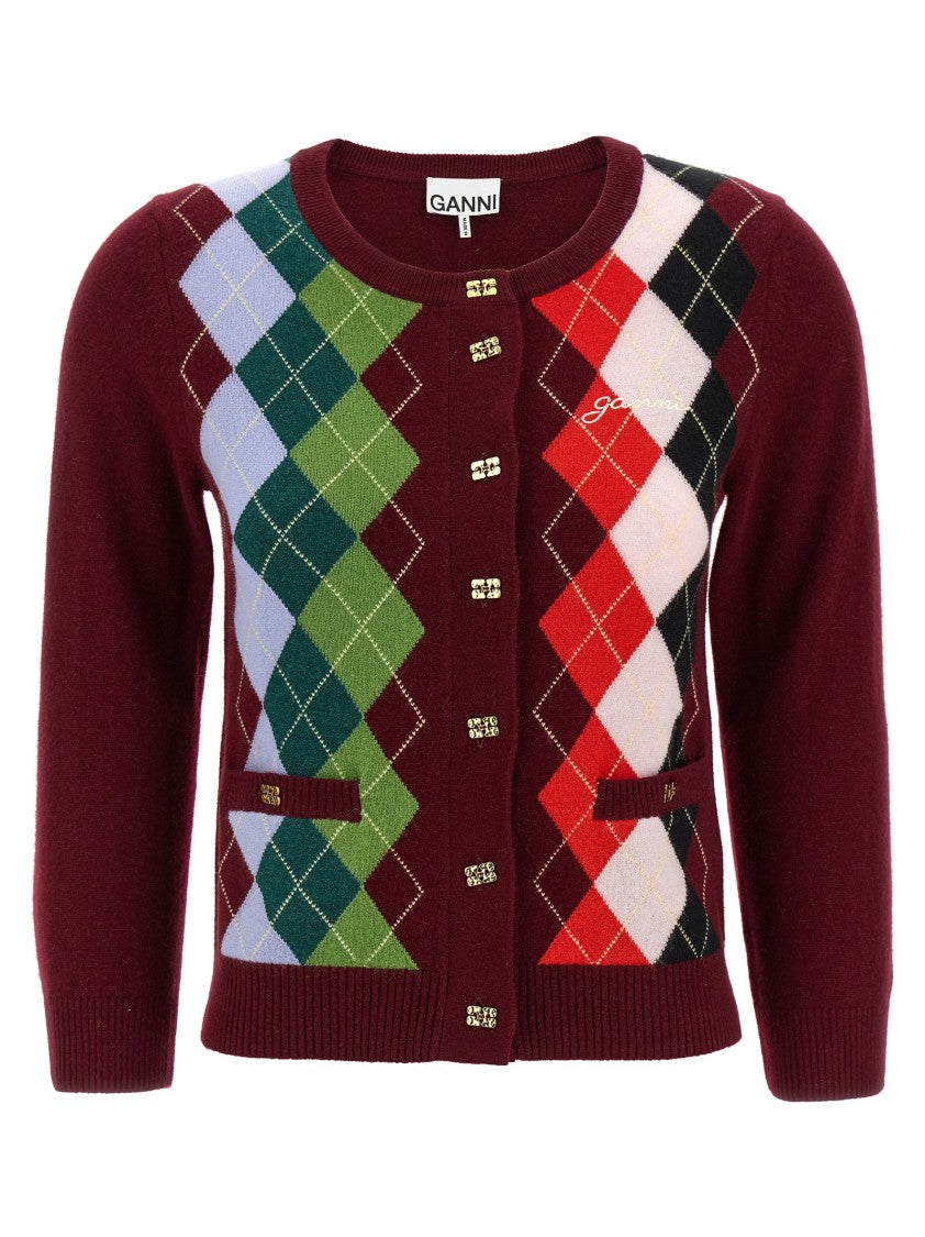 Ganni Burgundy Check' Cardigan