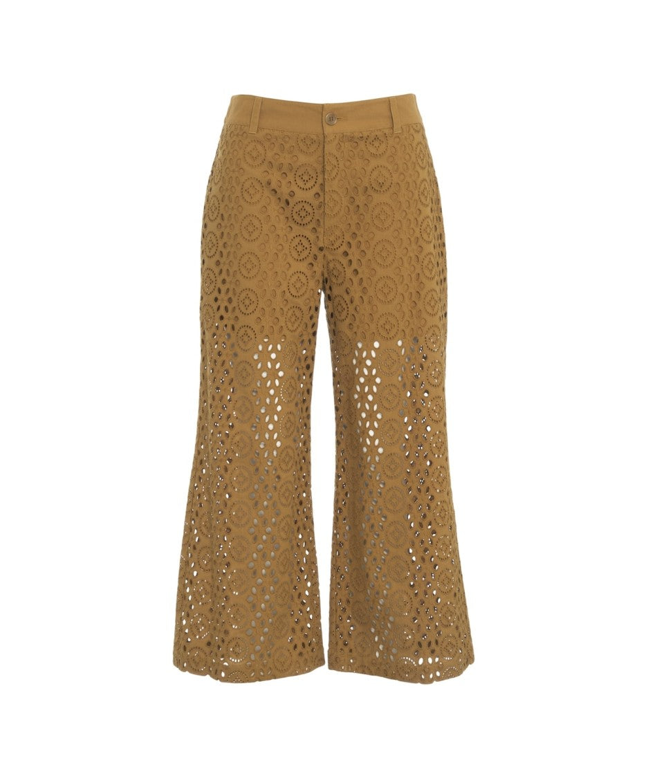 Liu Jo Cropped High-Waisted Trousers With Perforated Embroidery