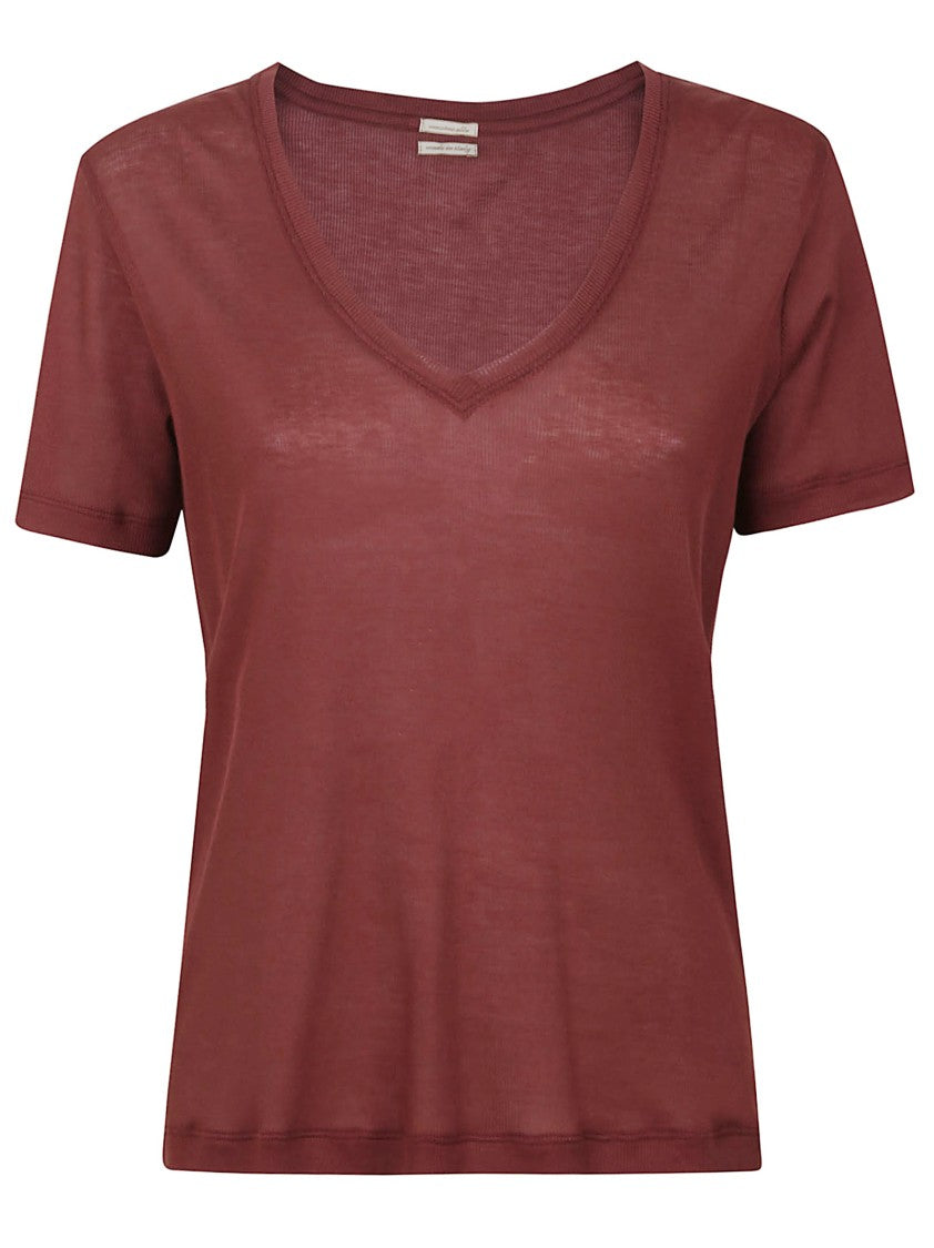 Massimo Alba Burgundy Cotton V-Neck T-Shirt With Relaxed Fit
