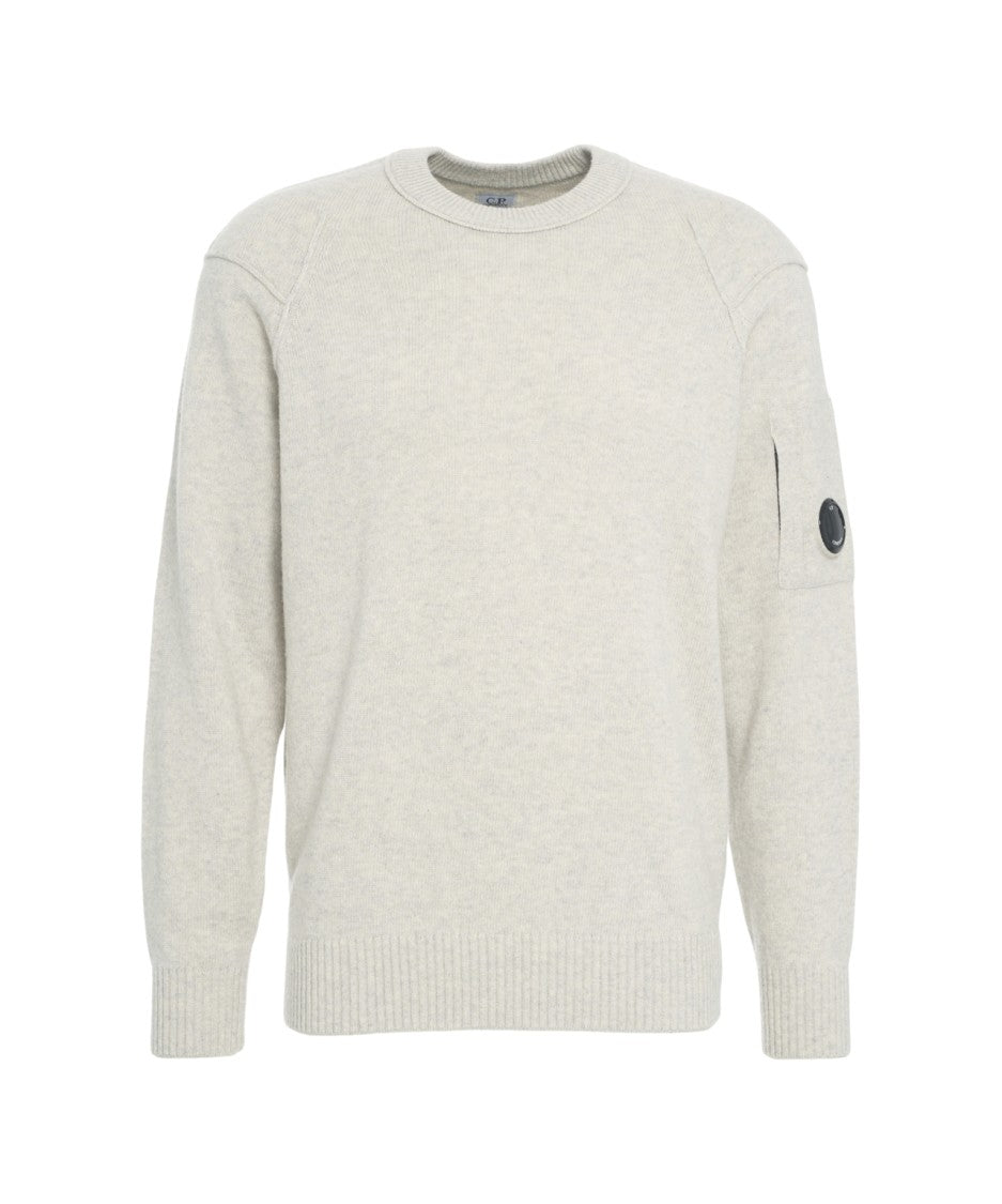 C.P. Company Light Grey Knit Sweater With Round Neckline And Logo Detail