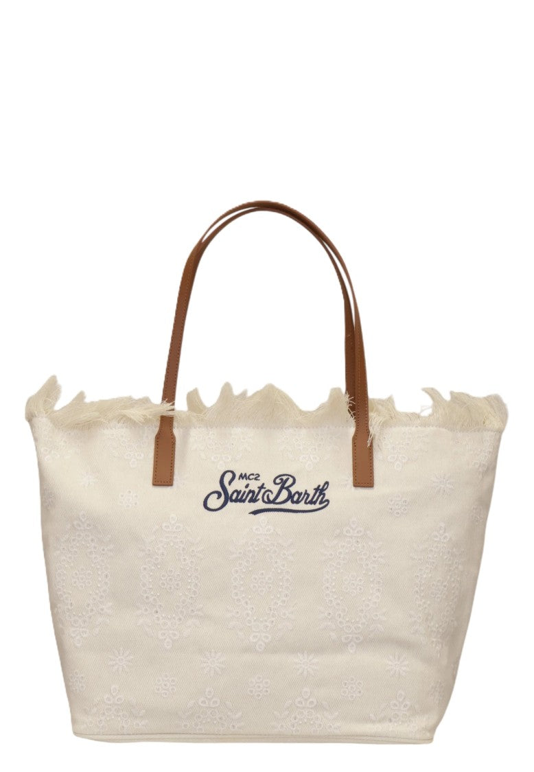 Mc2 Saint Barth Textured Floral Tote Bag With Leather Handles
