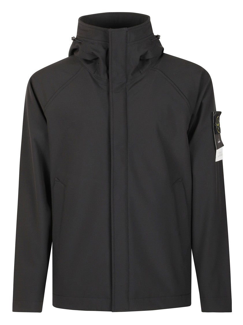 Stone Island Hooded Black Jacket With Concealed Zip