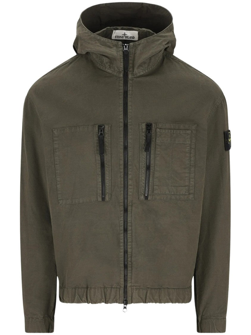 Stone Island Hooded Cropped Jacket With Elasticated Hem And Utility Details