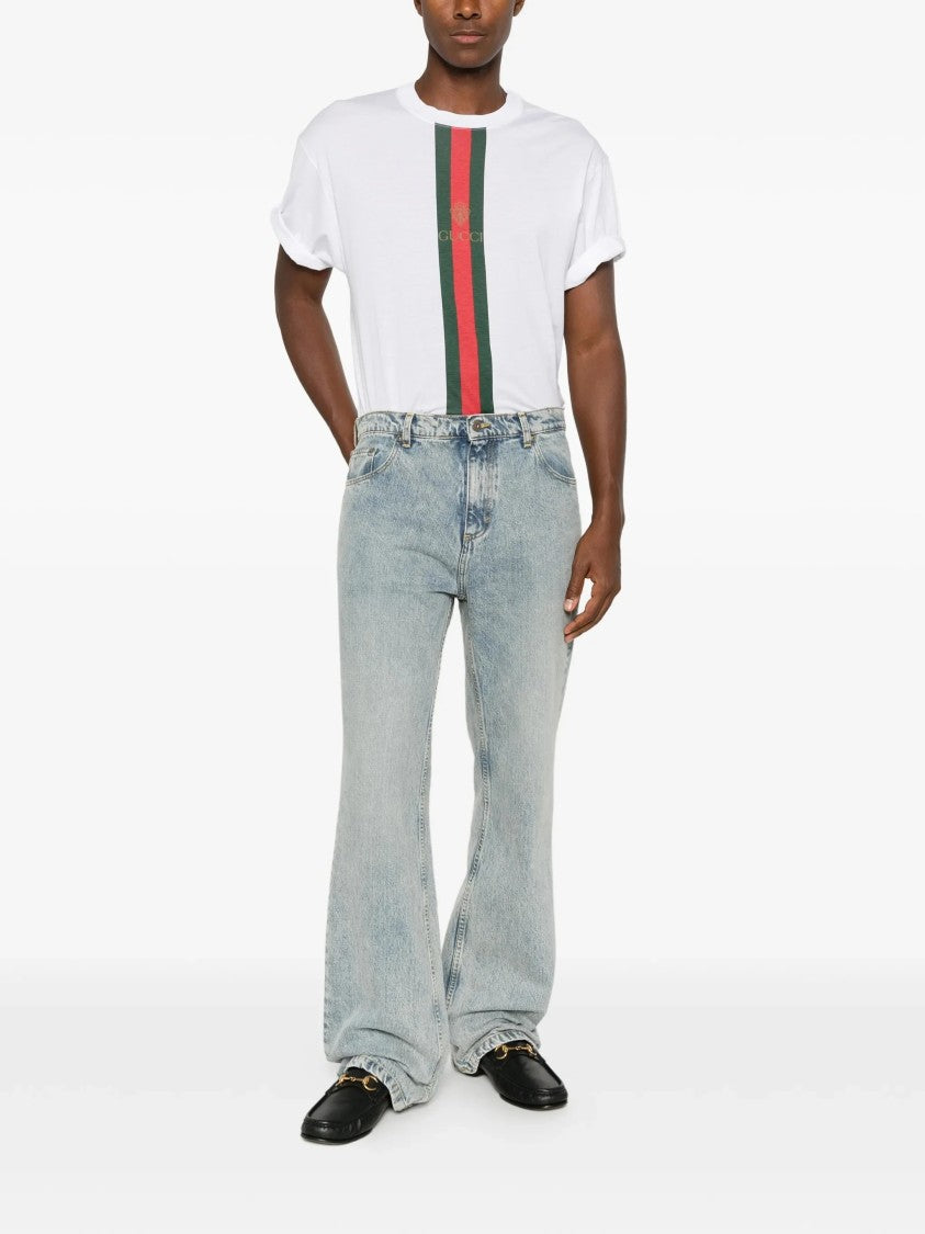 Gucci White Crewneck Vertical Stripe Cotton T-Shirt