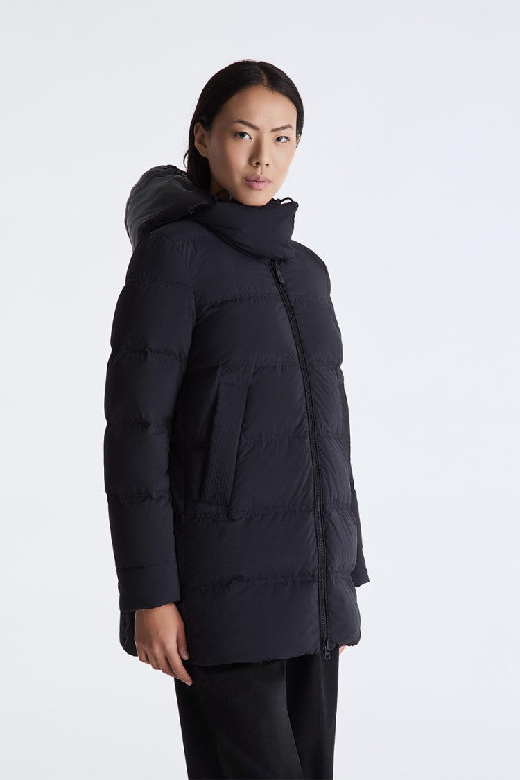 Peuterey Black Hooded Mid-Length Down Puffer Jacket