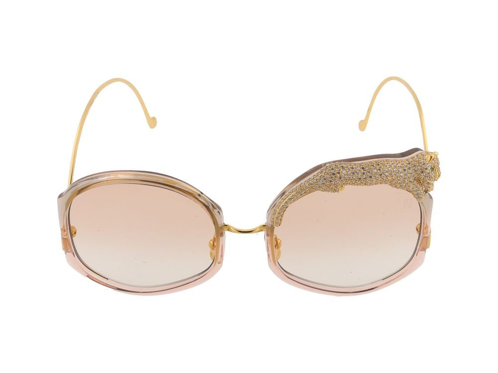 Anna-Karin Karlsson Oversized Gradient Tint Gold Detail Round Sunglasses