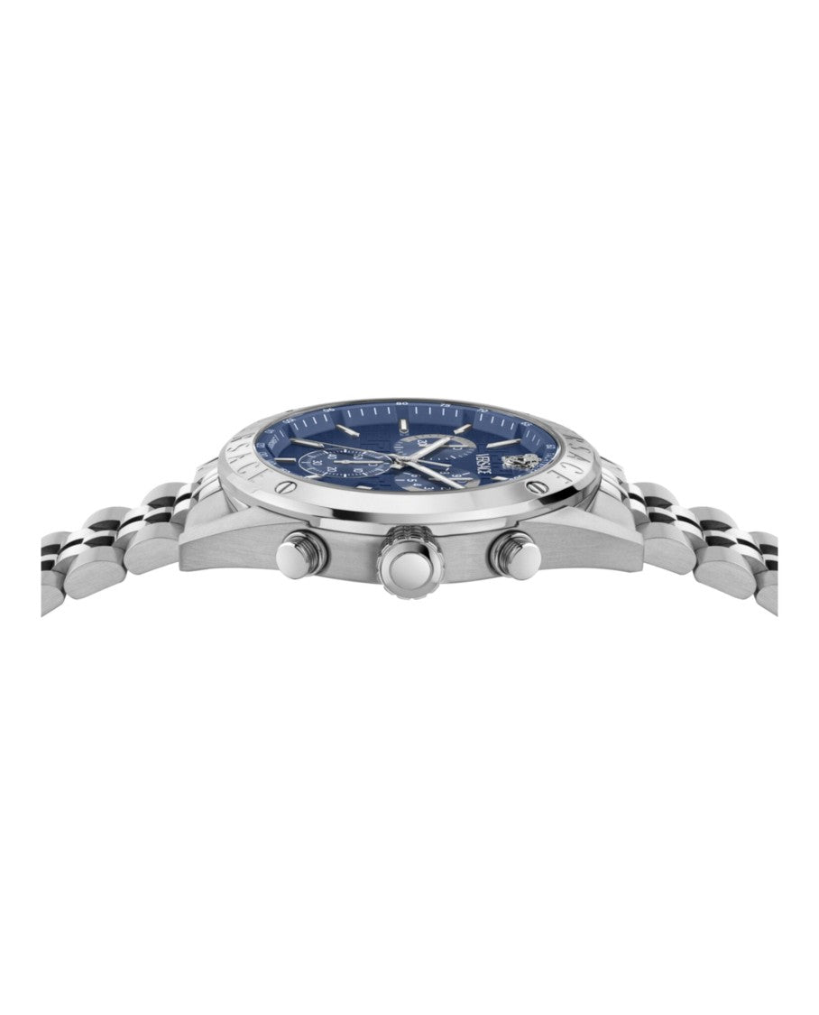 Versace Athletic Chrono Bracelet Watch With Blue Guilloche Dial