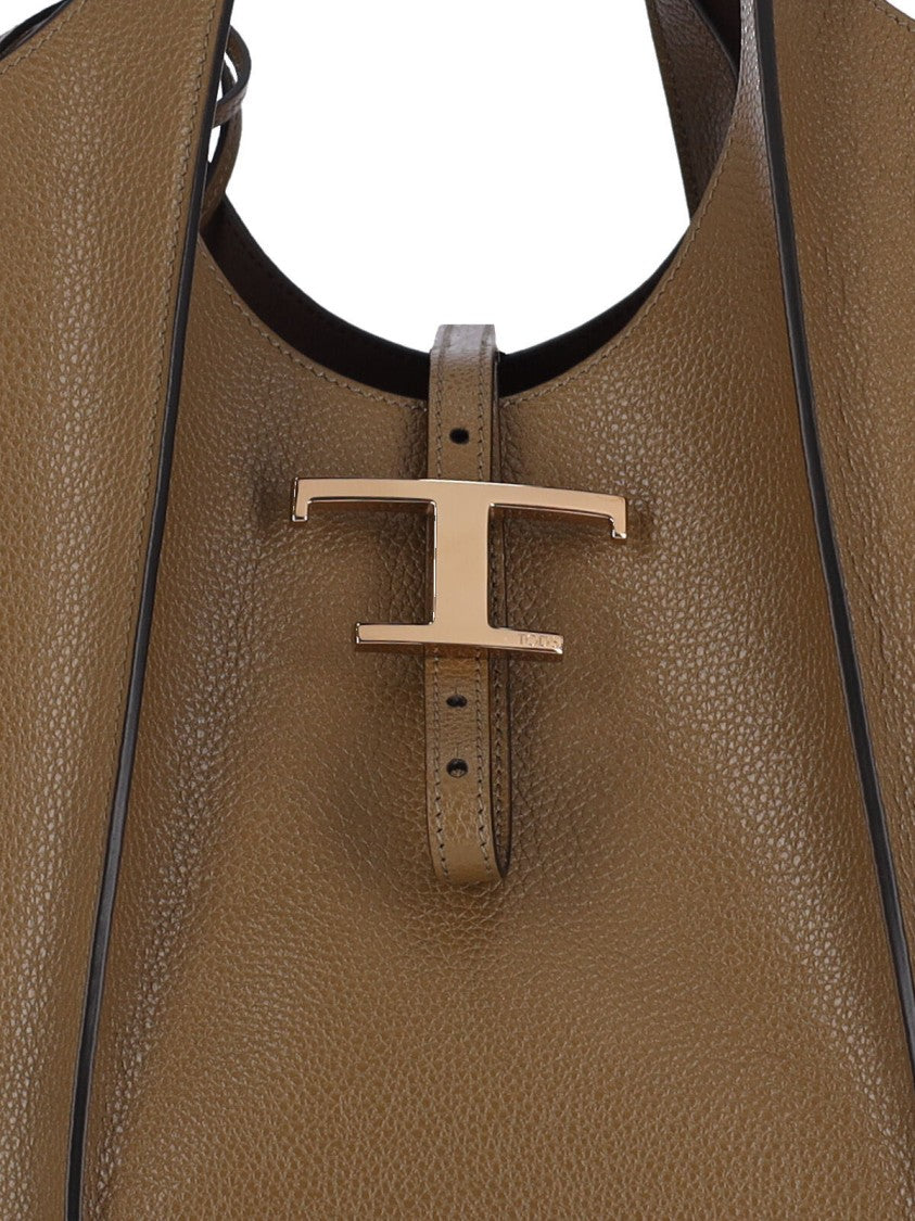 Tod's Spacious Textured Brown Handbag With Central Clasp