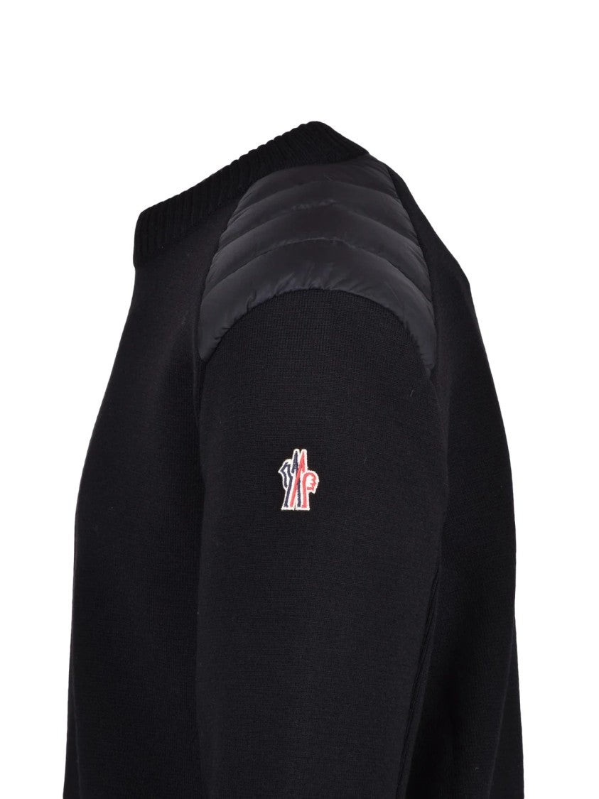 Moncler Grenoble Black Padded Shoulder Virgin Wool Sweater
