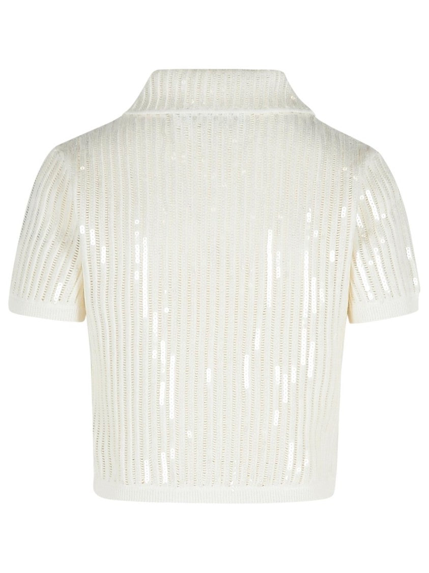 Self-Portrait Crochet' White Cotton Blend Top