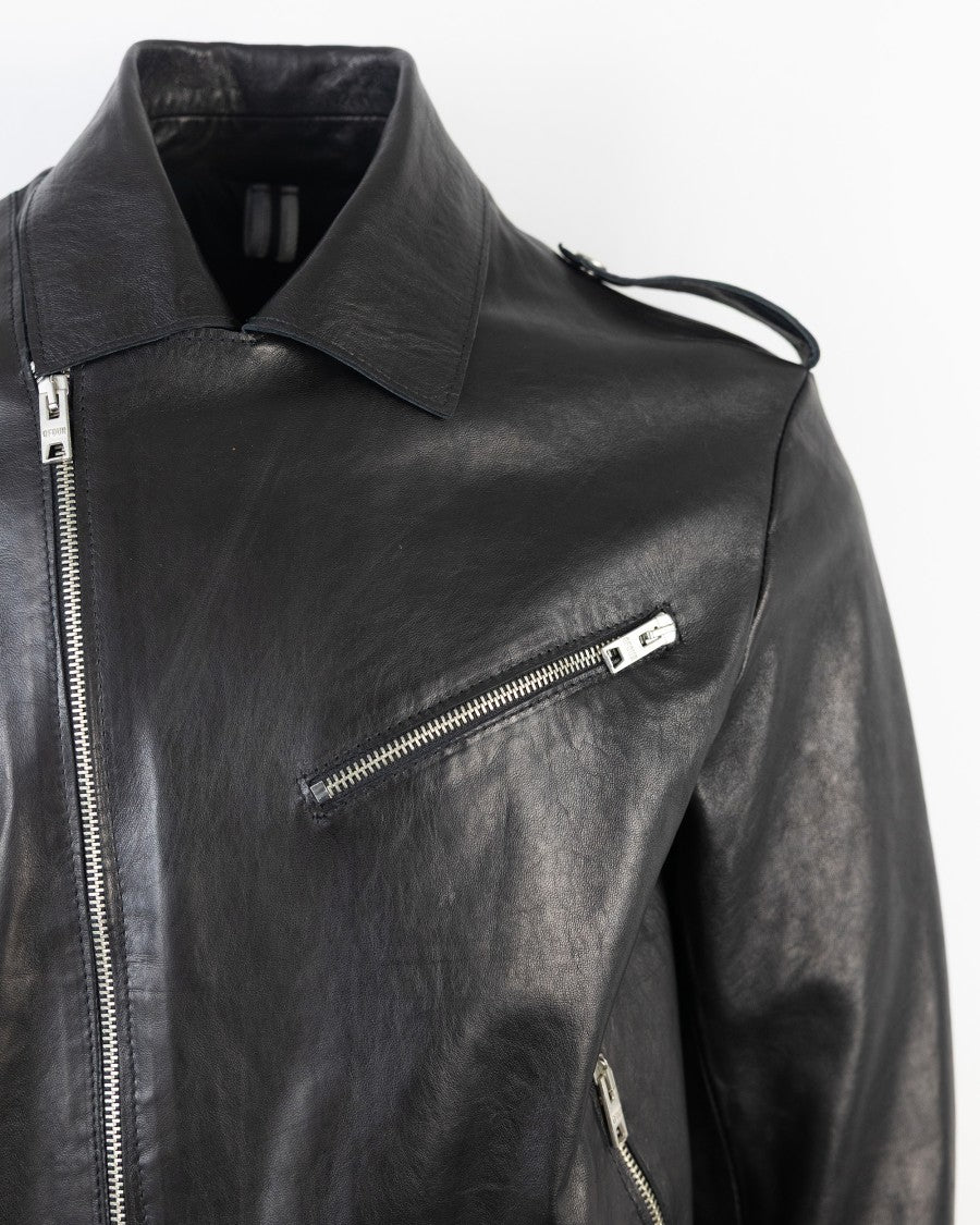 D-Four Black Leather Biker Jacket