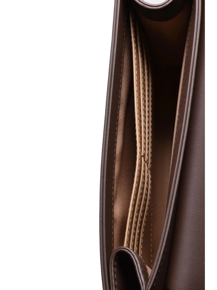Love Moschino Smooth Brown Crossbody Bag With Gold Chain Strap