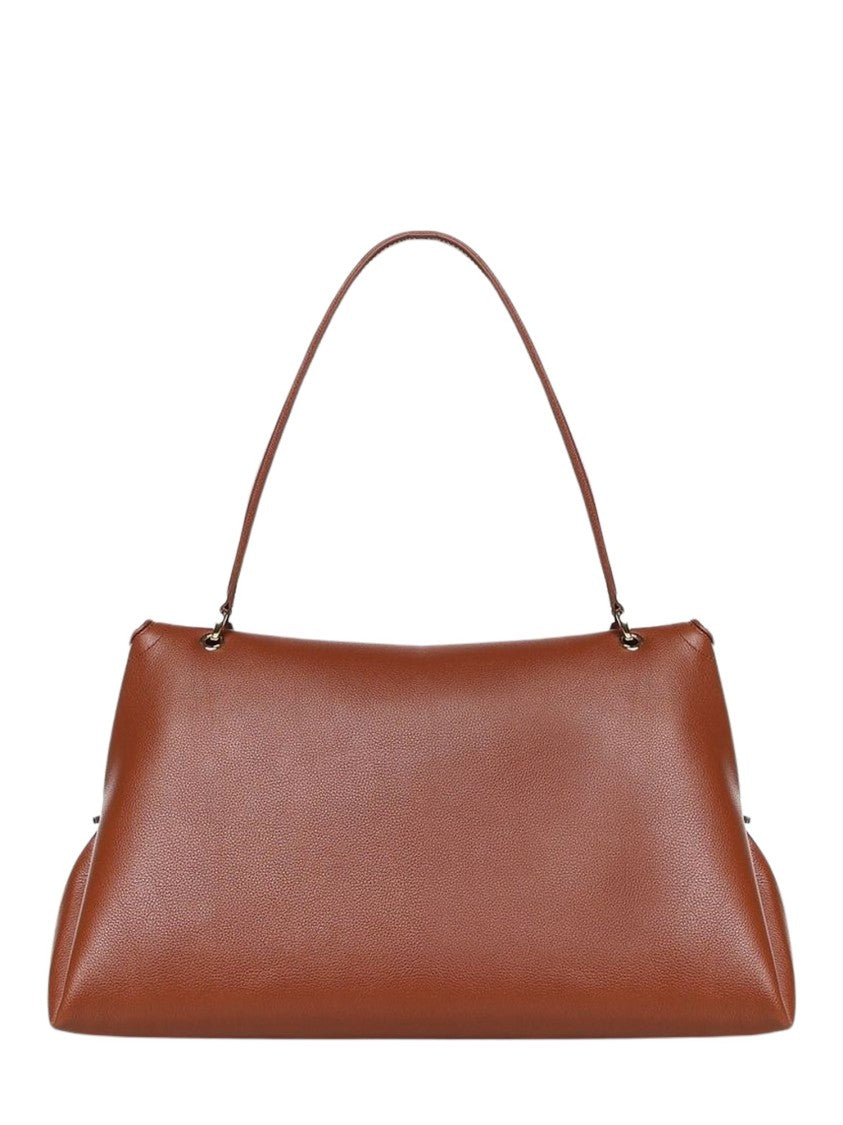 Ferragamo Sh L Curved Flap Calf Leather Handbag
