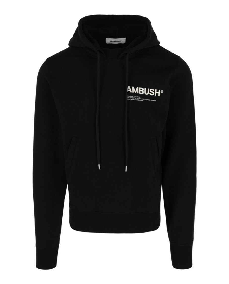 Ambush Logo-Printed Black Hoodie With Kangaroo Pocket