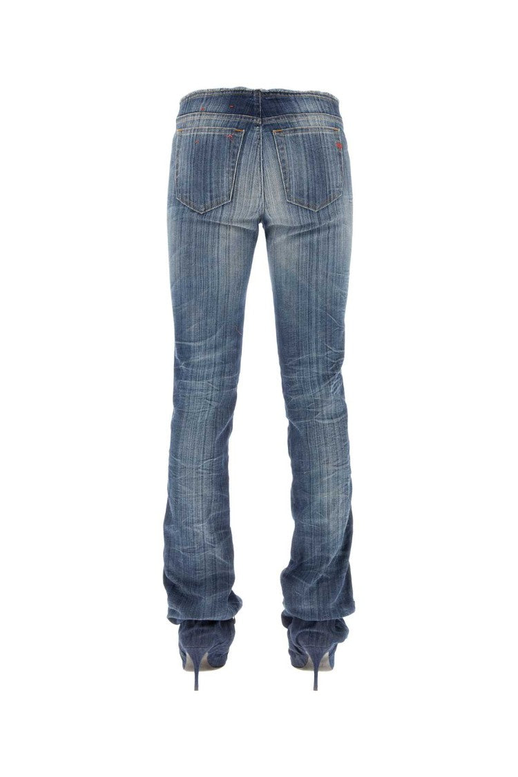 Diesel De-Bootcut Stretch Denim Pants With Leather Waistband
