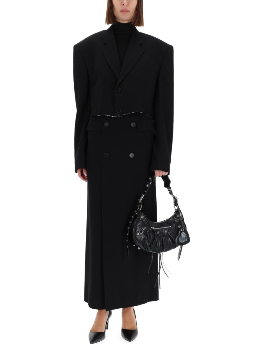 Balenciaga Single Breasted Cropped Jacket With Broad Shoulders And Raw Hemline