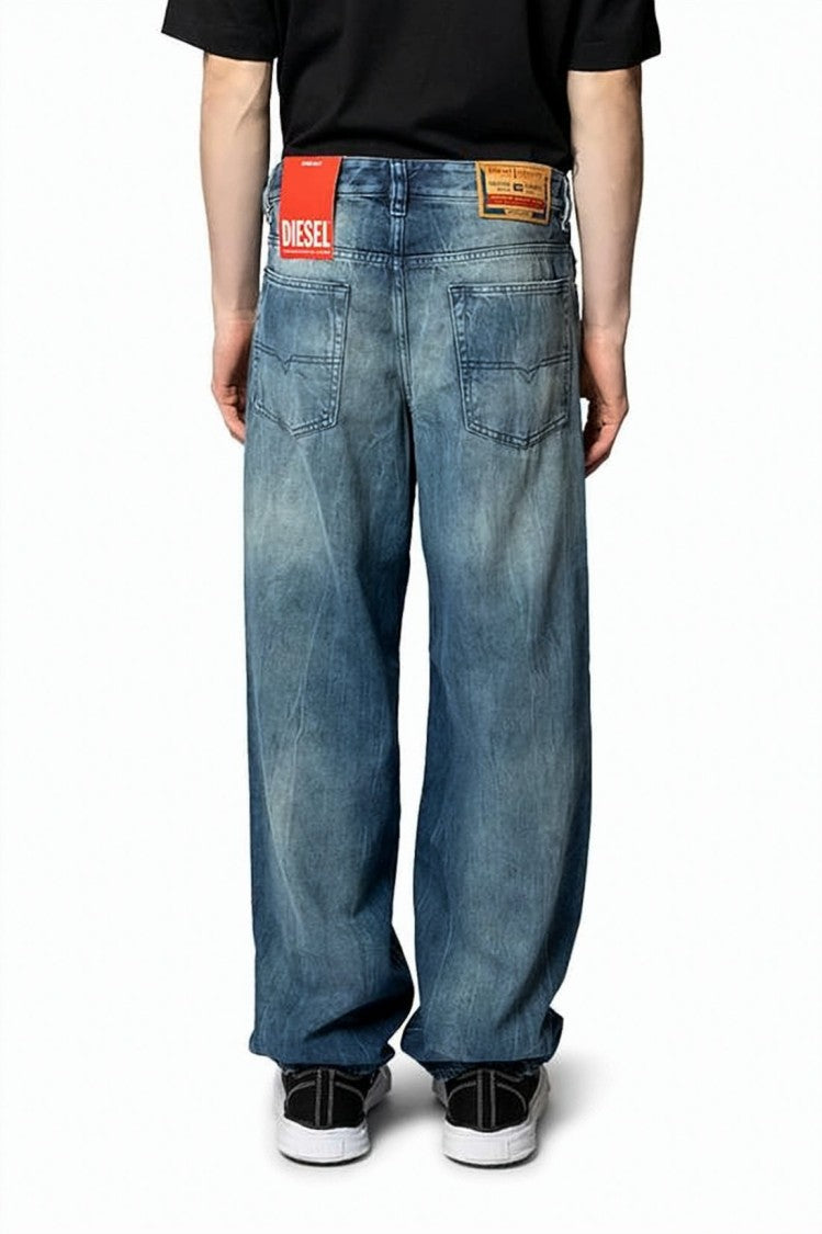Diesel Relaxed Fit Denim Pants With Faded Blue Wash