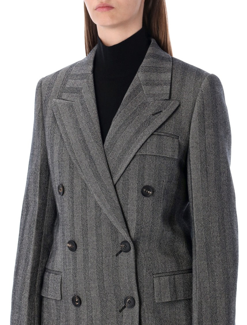 Ferragamo Oversized Double-Breasted Chevron Wool Coat