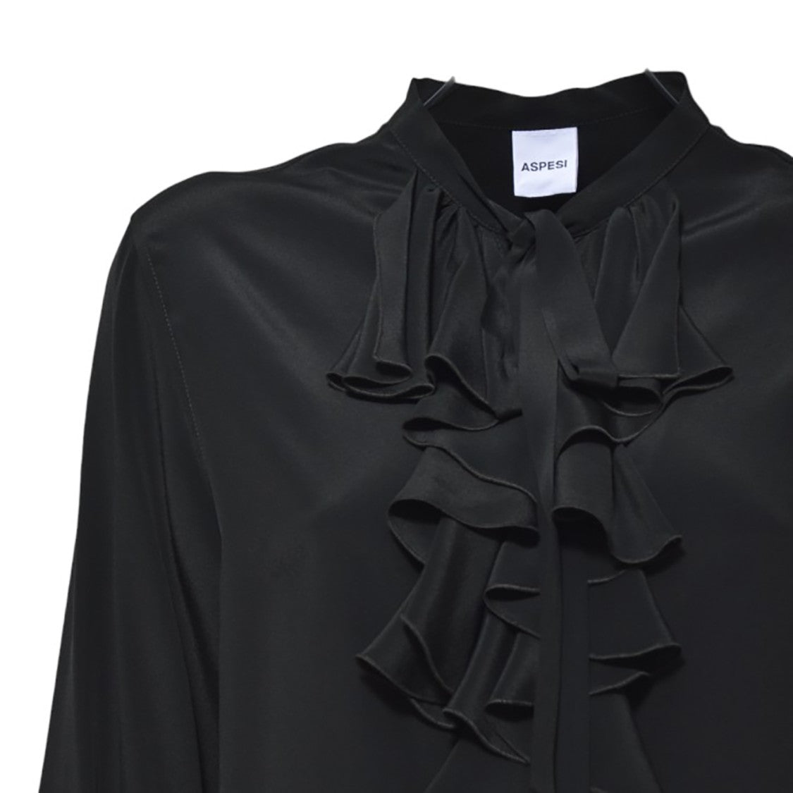 Aspesi Black Crepe De Chine Blouse With Ruffles