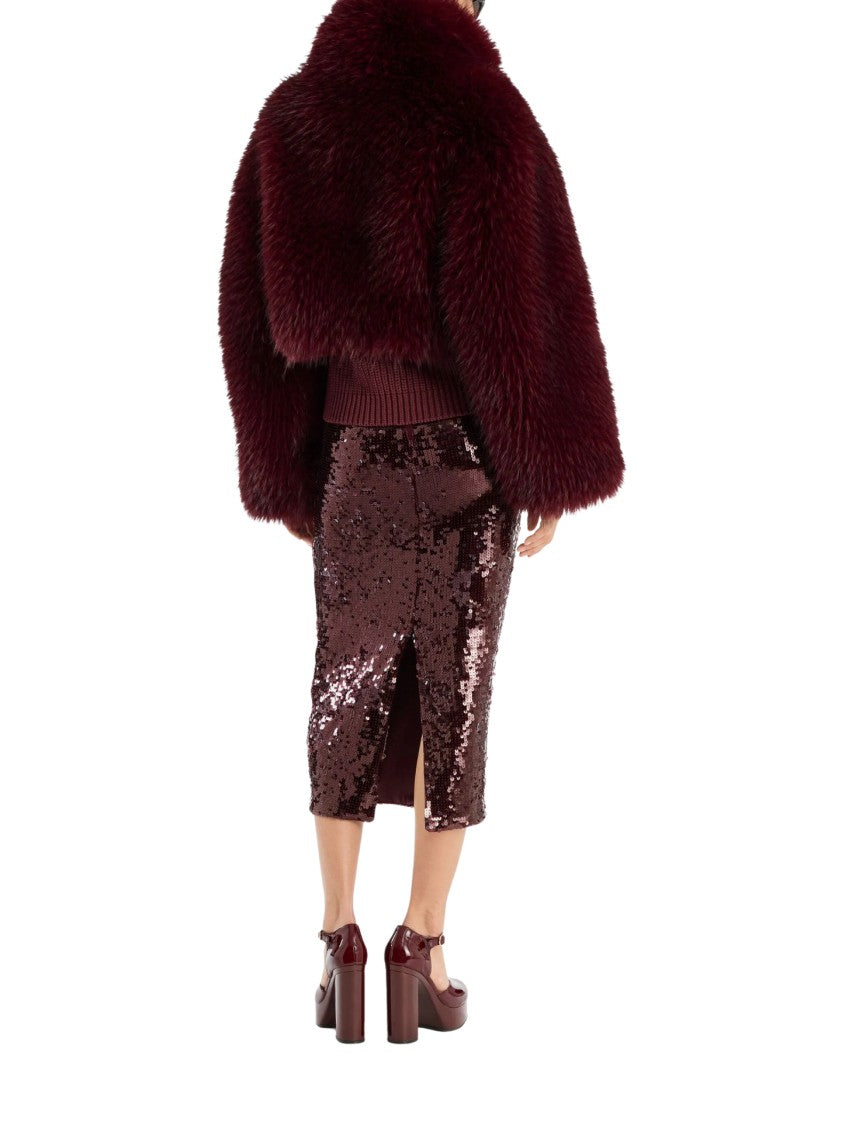 Rotate Burgundy Midi Skirt With Sequined Finish