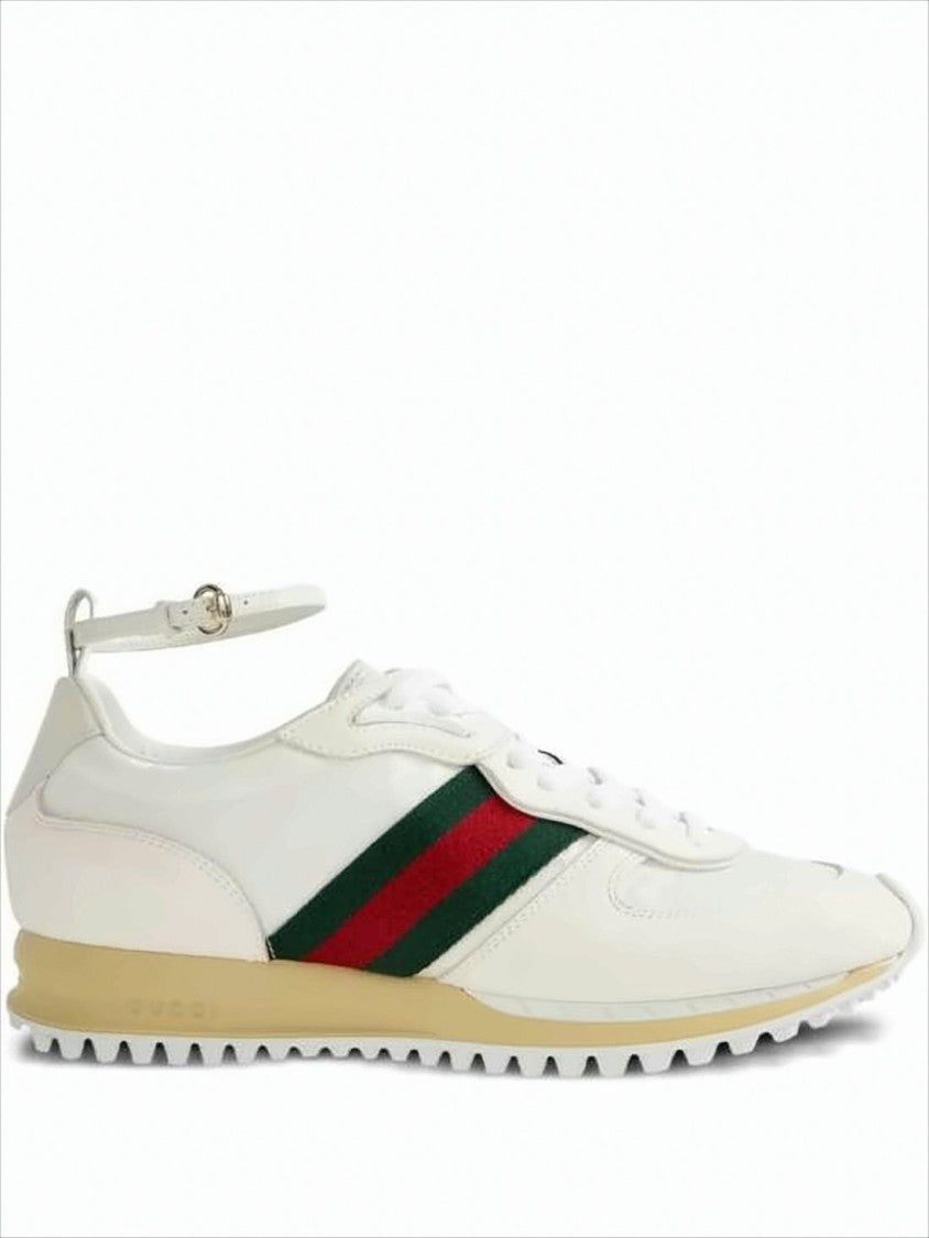 Gucci Ankle Strap Detail In White Sneakers