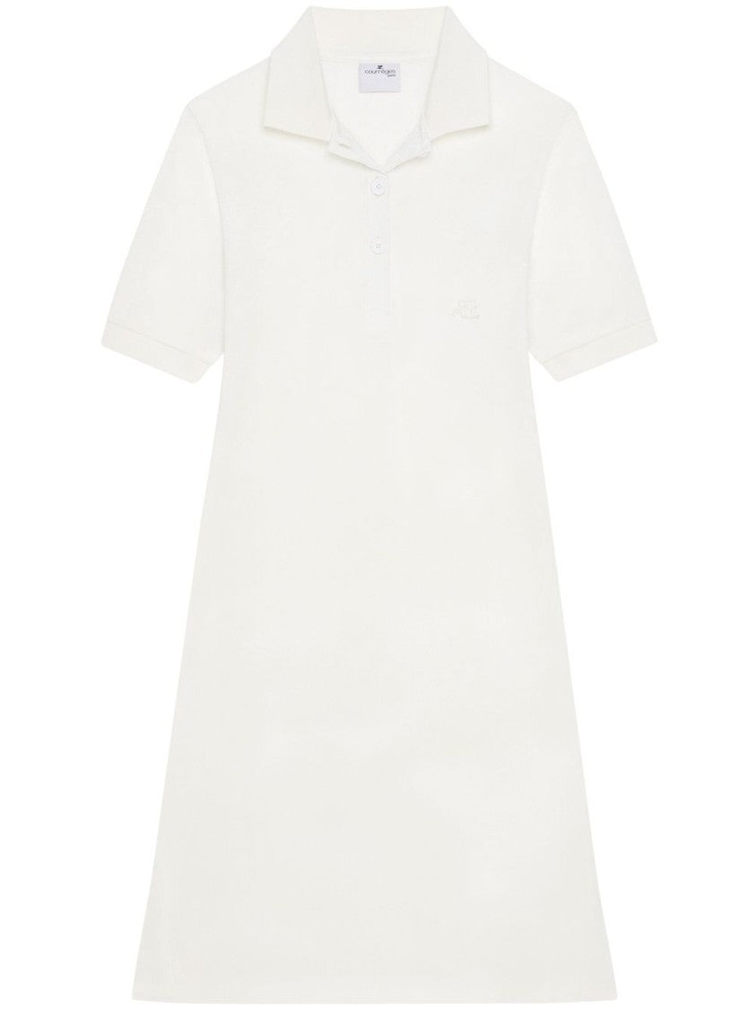 Courrèges Beige White Polo Collar Button Dress