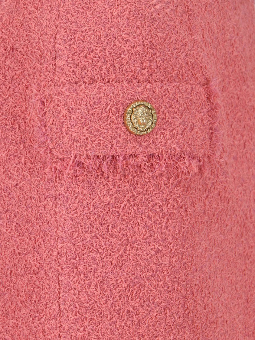Balmain Pink Textured Tweed Mini Flap Skirt