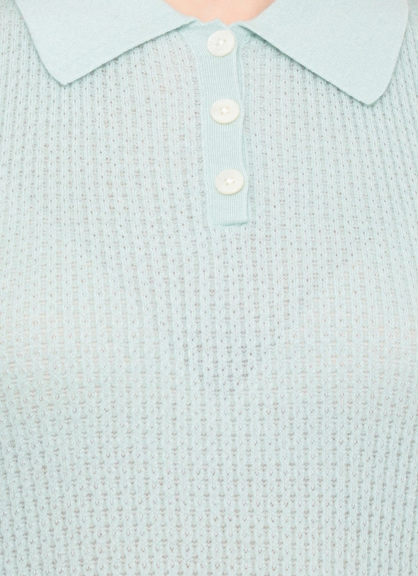Guest In Residence Water Green Shrunken Cashmere Polo Shirt