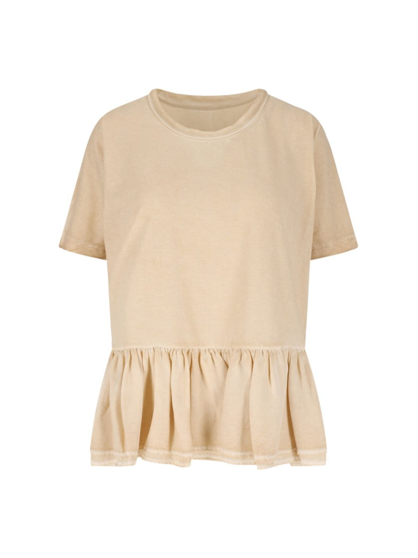 Uma Wang Todi Beige Worn Wash Silk Volant Cotton T-Shirt
