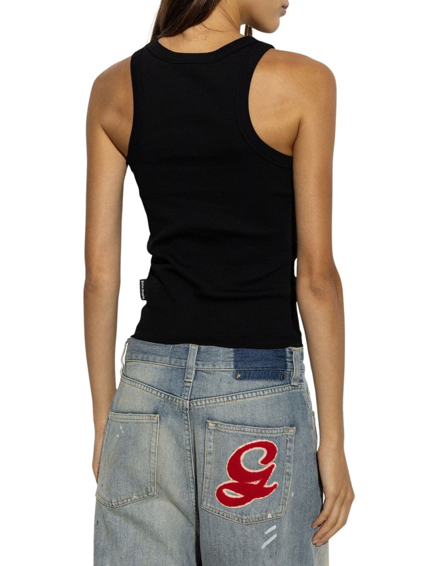 Palm Angels Ribbed Black Cotton Blend Tank Top