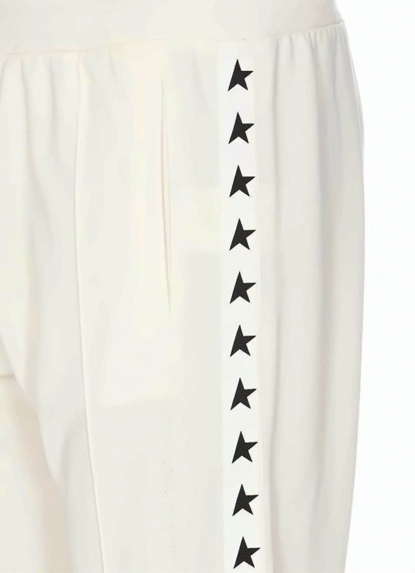 Golden Goose Off-White Jogging Pants With Star Motifs And Elastic Waistband
