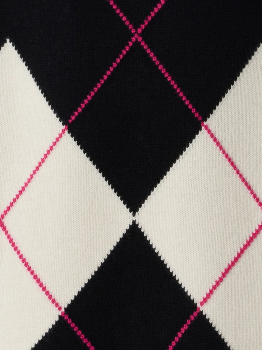 Pinko Cropped Argyle Distressed Edges Sweater