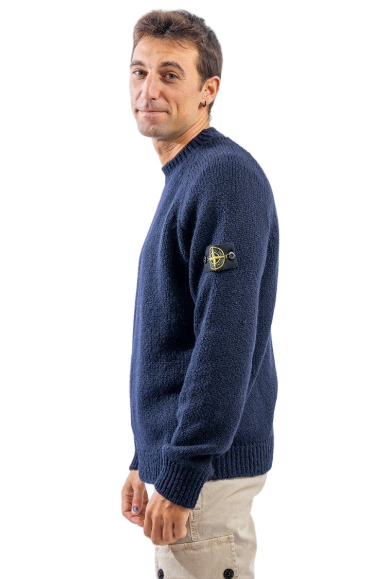 Stone Island Navy Virgin Wool-Polyamide Blend Crew-Neck Sweater