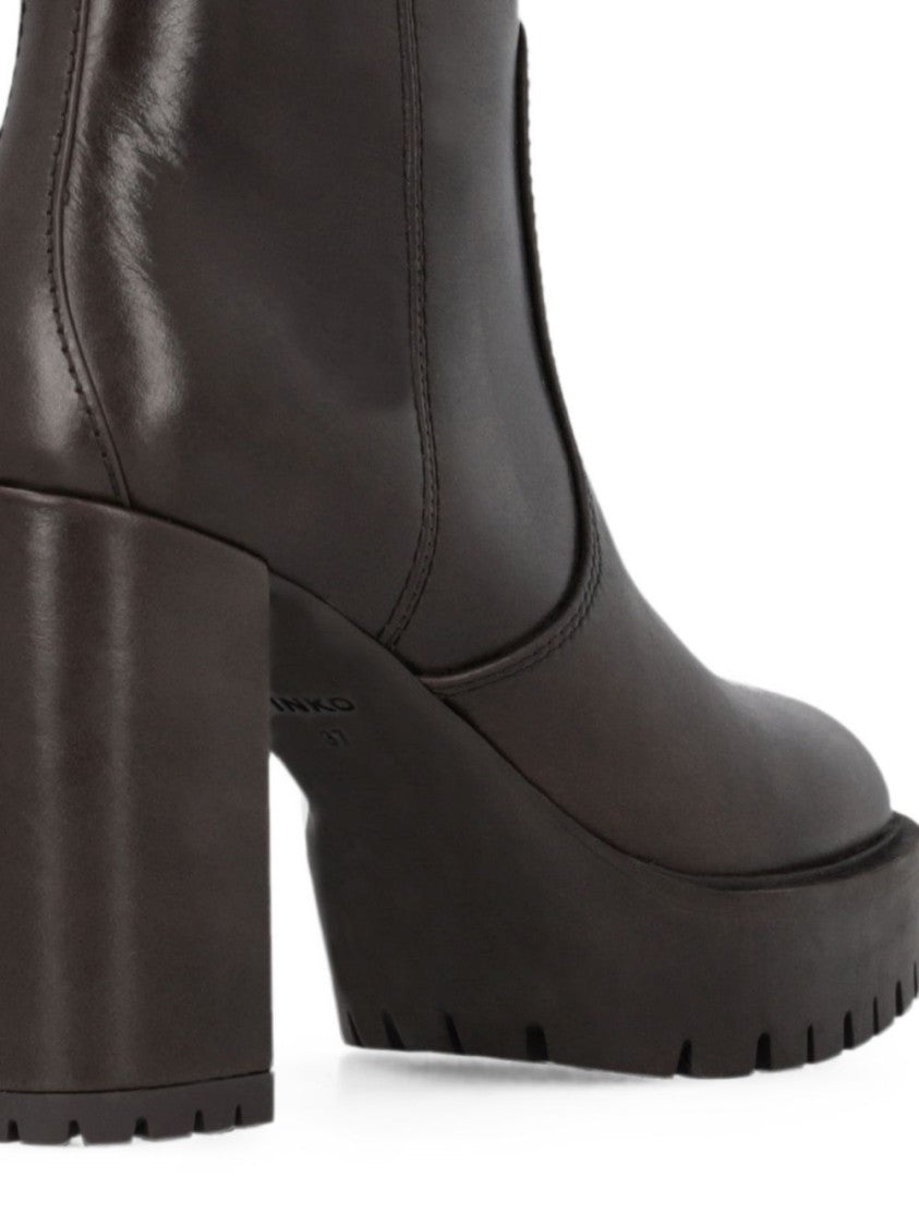Pinko Black Minimalistic Block Heel Lug Boots