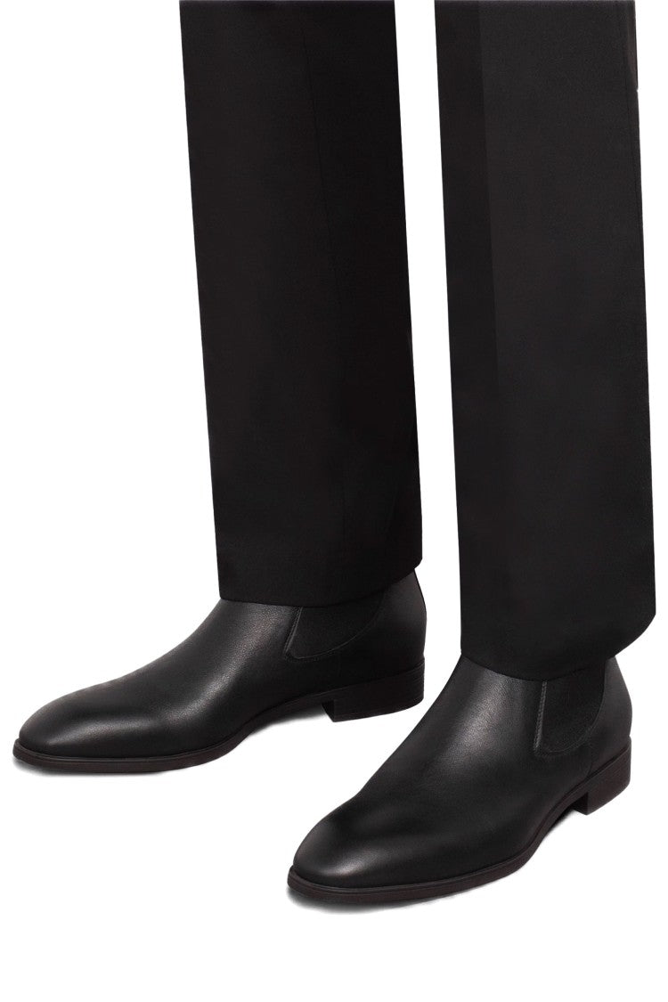 Santoni Black Leather Chelsea Ankle Boots