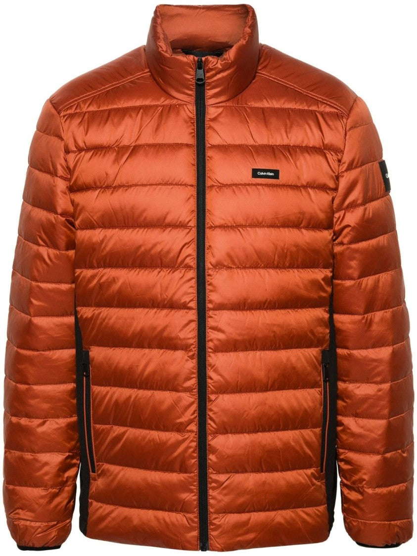 Calvin Klein Quilted Brown Puffer Jacket With High Collar