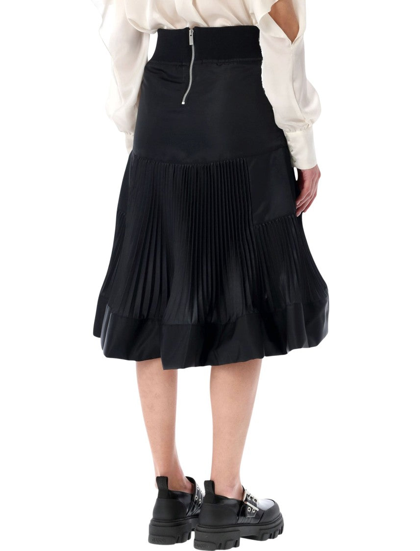 Sacai Nylon Twill Midi Skirt With Pleated Inserts