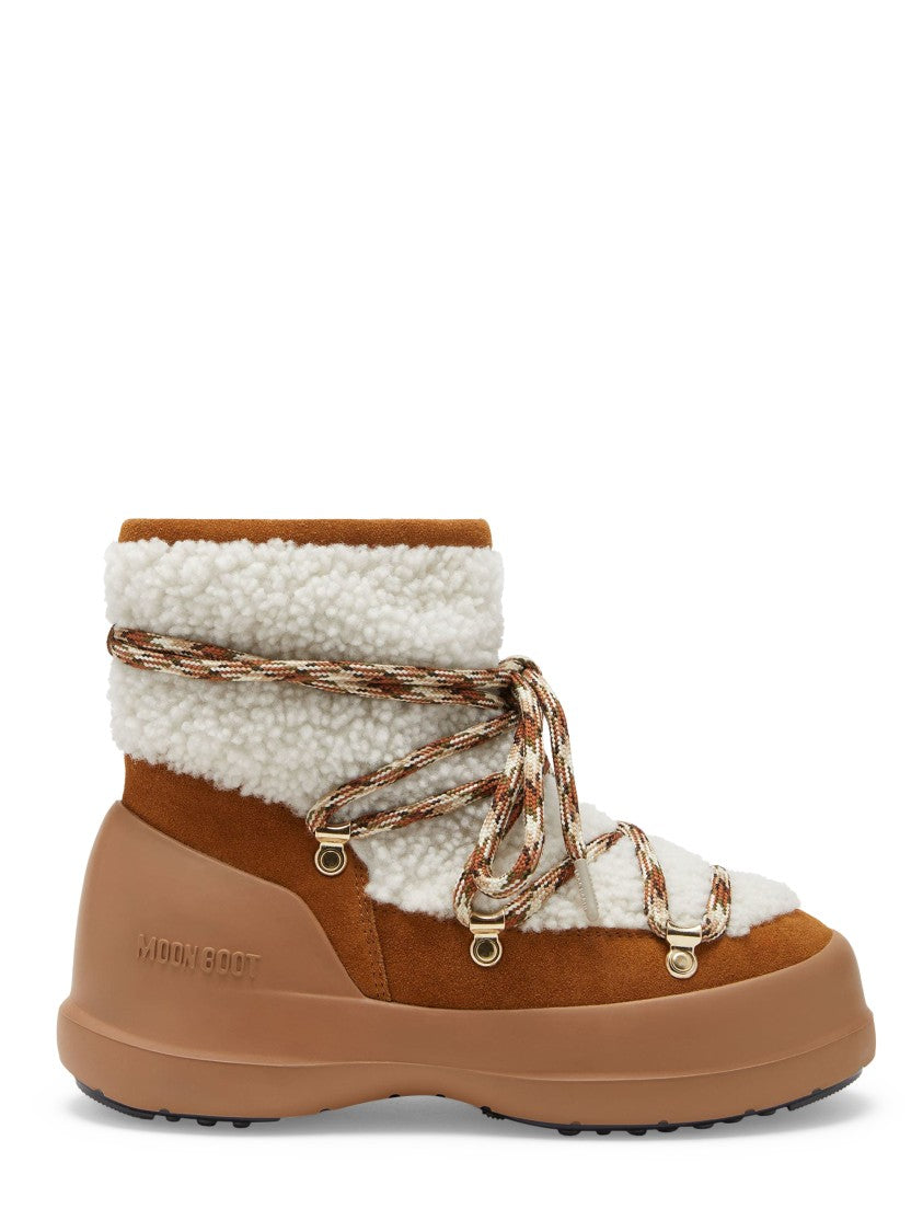 Moon Boot Lace-Up Shearling Boots With Cow Suede Accents