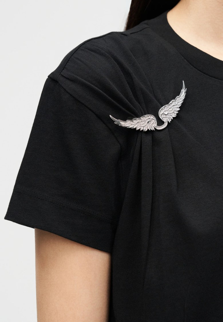 Zadig & Voltaire Short-Sleeved T-Shirt With Silver Wing Brooch Detail