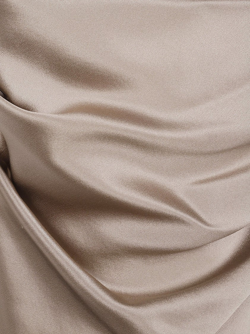 Saint Laurent Silk Midi Dress With Cowl Neckline And Spaghetti Straps
