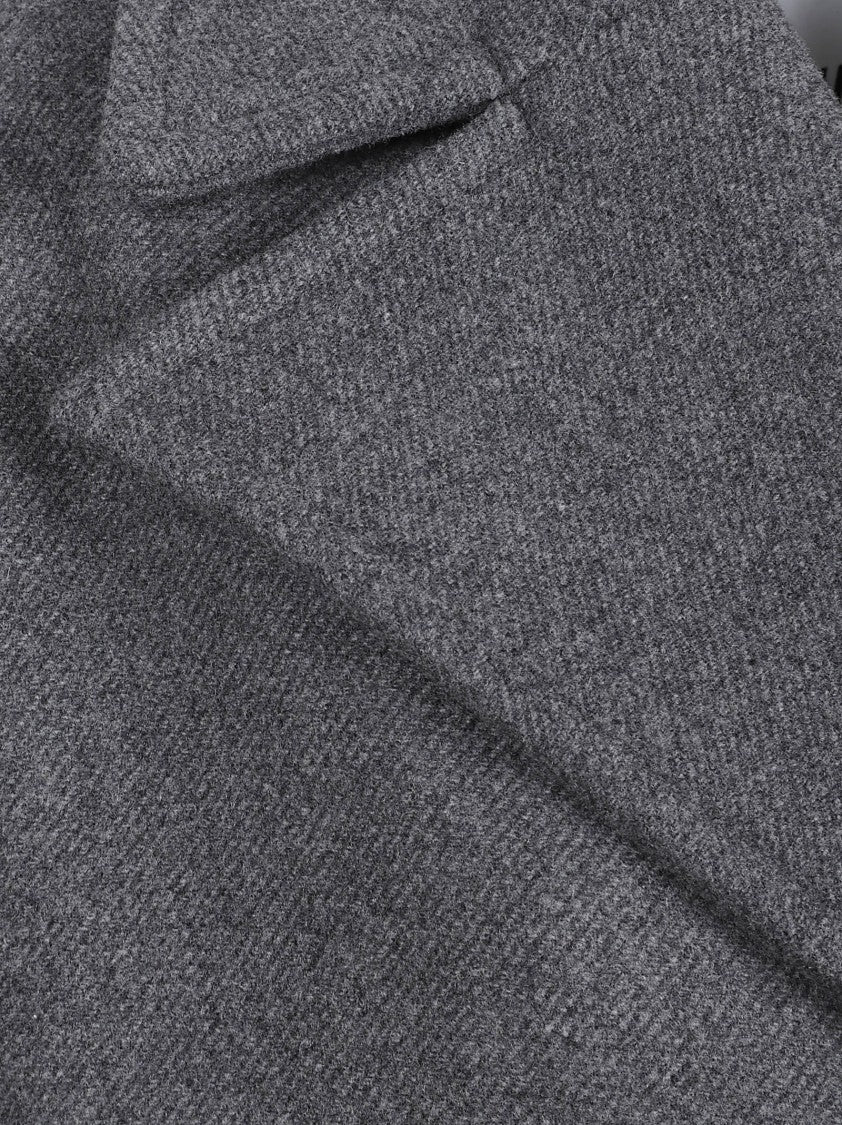 Ganni Long Wool Blend Coat With Wide Sleeves