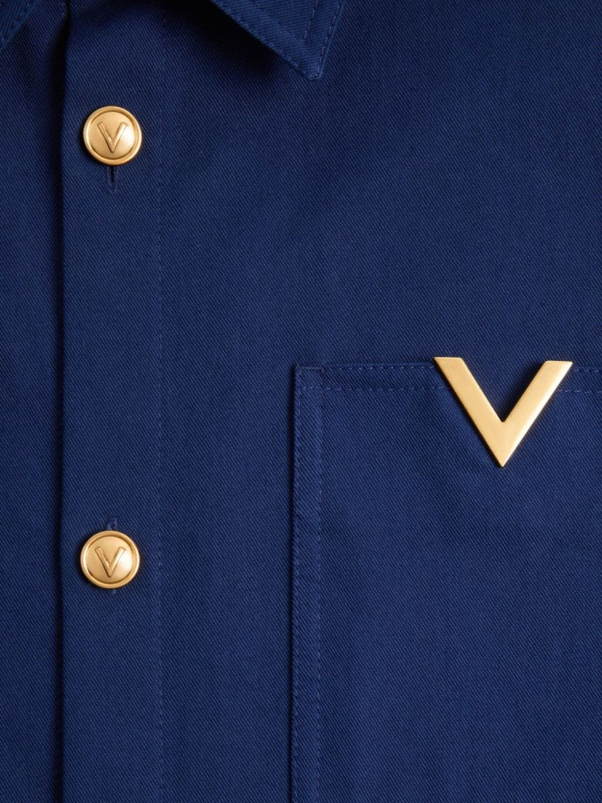 Valentino Garavani Navy Blue Shirt With Structured Collar
