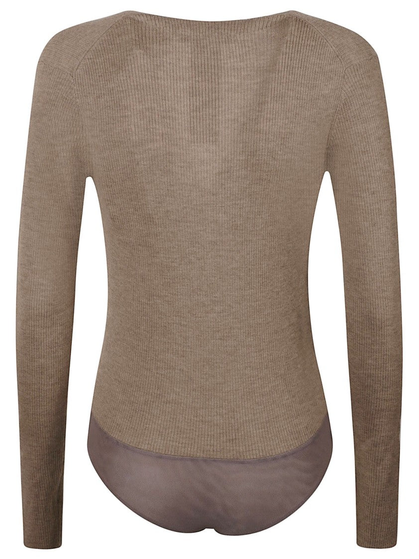 Max Mara Fitted Long-Sleeved Bodysuit With Wrap-Style V-Neckline