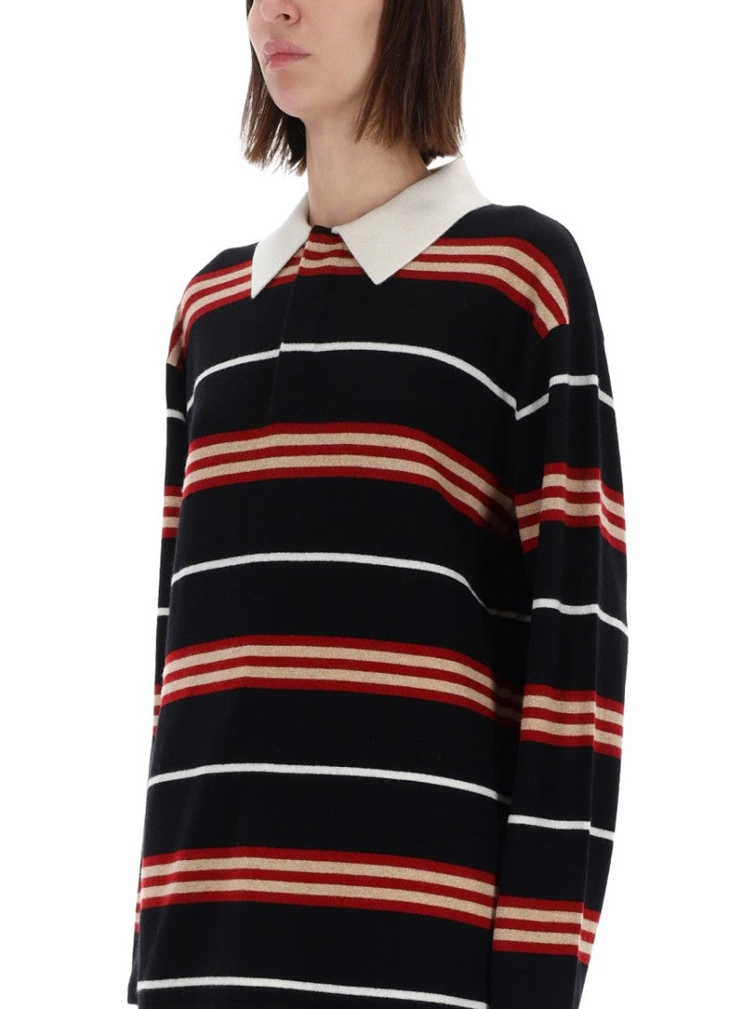Guest In Residence Striped Rugby White Collar Polo Shirt