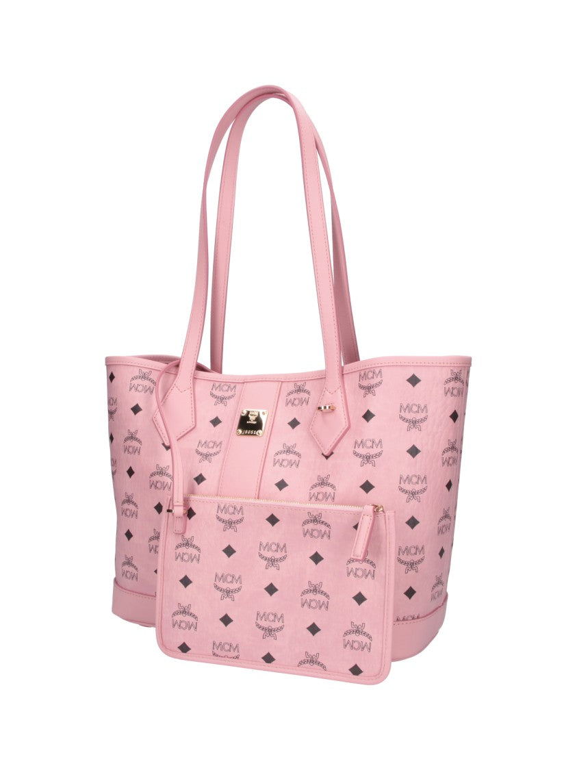 Mcm Pink Liz Visetos Fabric Tote Bag