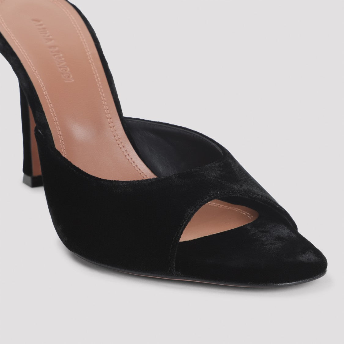 Amina Muaddi Black Velvet Sandals With Open Almond Toe