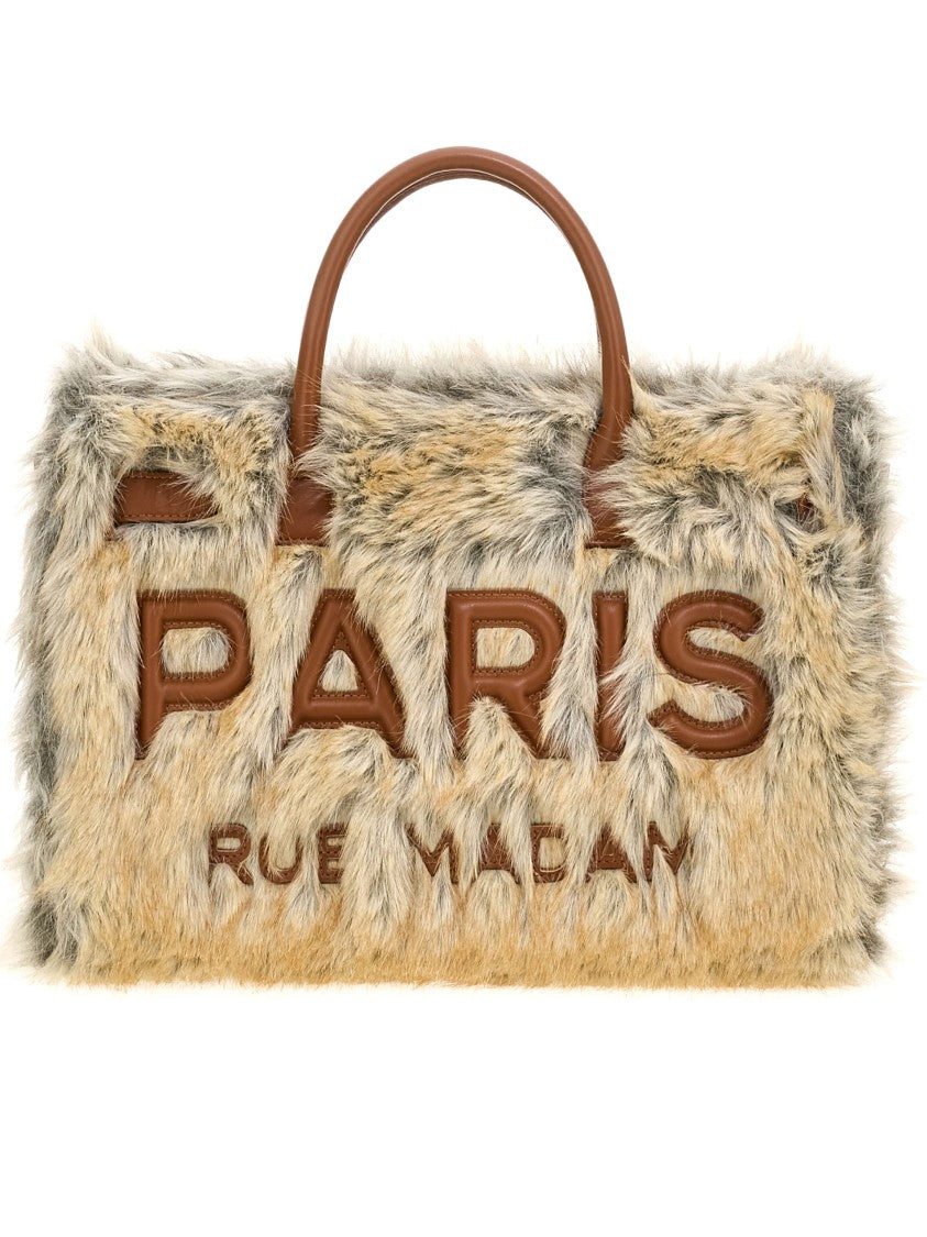 Rue Madam Paris Rectangular Multi-Toned Faux Fur Tote With Leather Accents