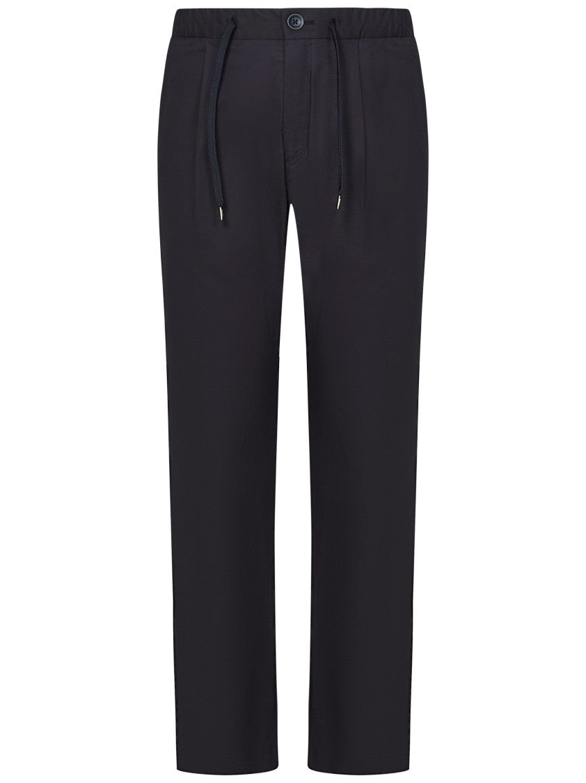Herno Navy Blue Stretch Cotton Trousers With Pleat Detail