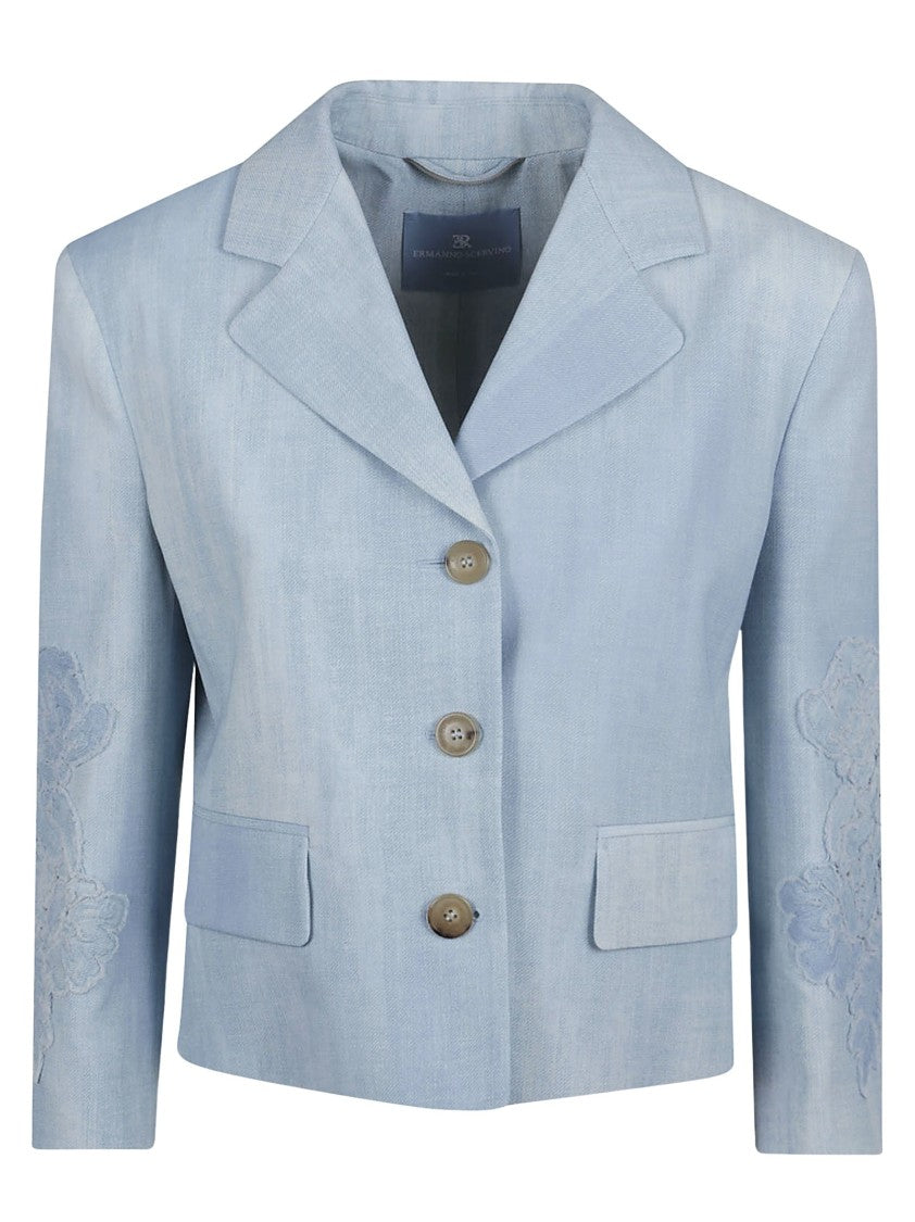Ermanno Scervino Tailored Blue Jacket With Embroidered Sleeves