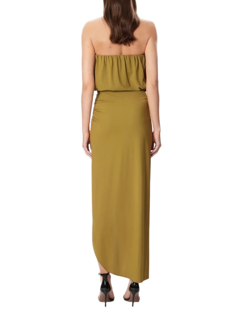 Amazuin Maxi Dress With Draped Bodice And High Slit